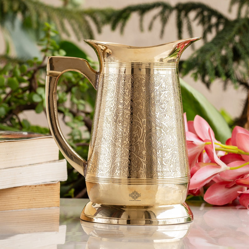 Pure Brass Embossed Design Jug | Handcrafted Pitcher | 1050 ML