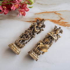 Pure Brass Antique Finish Radha Krishna Standing Murti For Home Temple - 24.13 cm