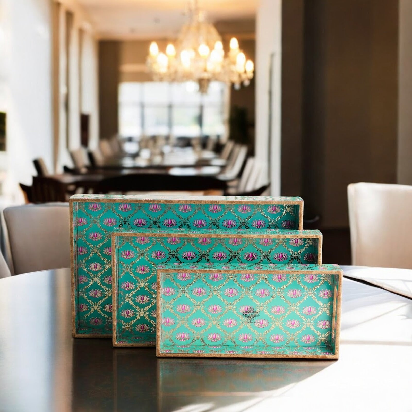 Wooden Tray Set of 3  Handcrafted Multipurpose Decorative Serving Platters