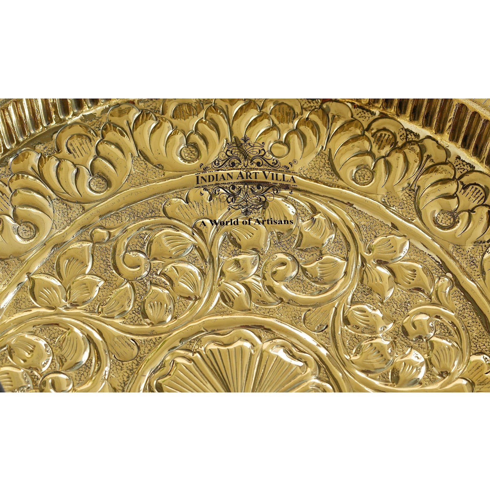 Handmade Pure Brass Flower Design Pooja Thali - 30.48 cm Dia. Spiritual Item
