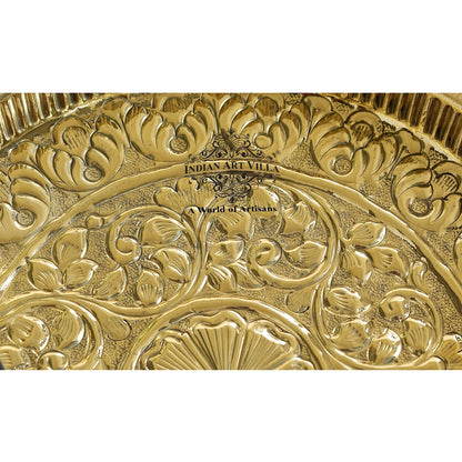 Handmade Pure Brass Flower Design Pooja Thali - 30.48 cm Dia. Spiritual Item