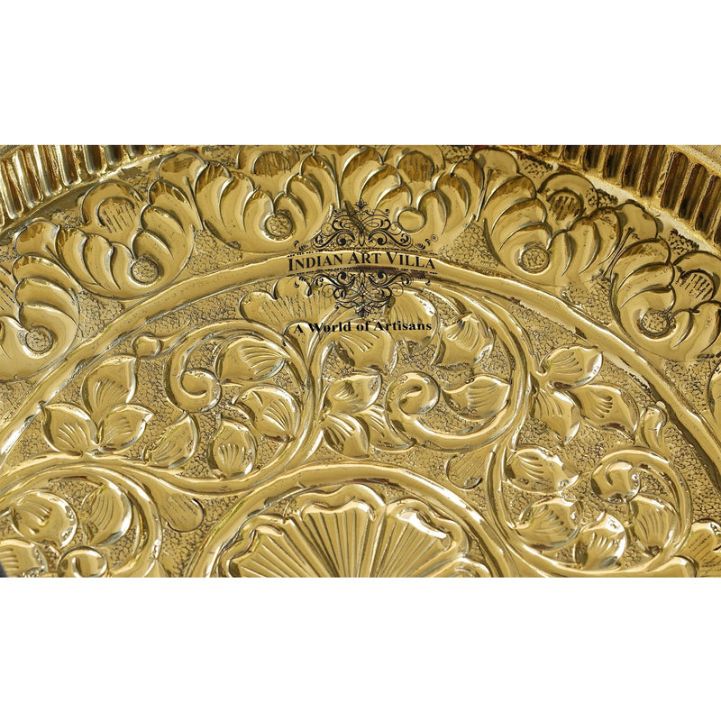 Handmade Pure Brass Flower Design Pooja Thali - 30.48 cm Dia. Spiritual Item
