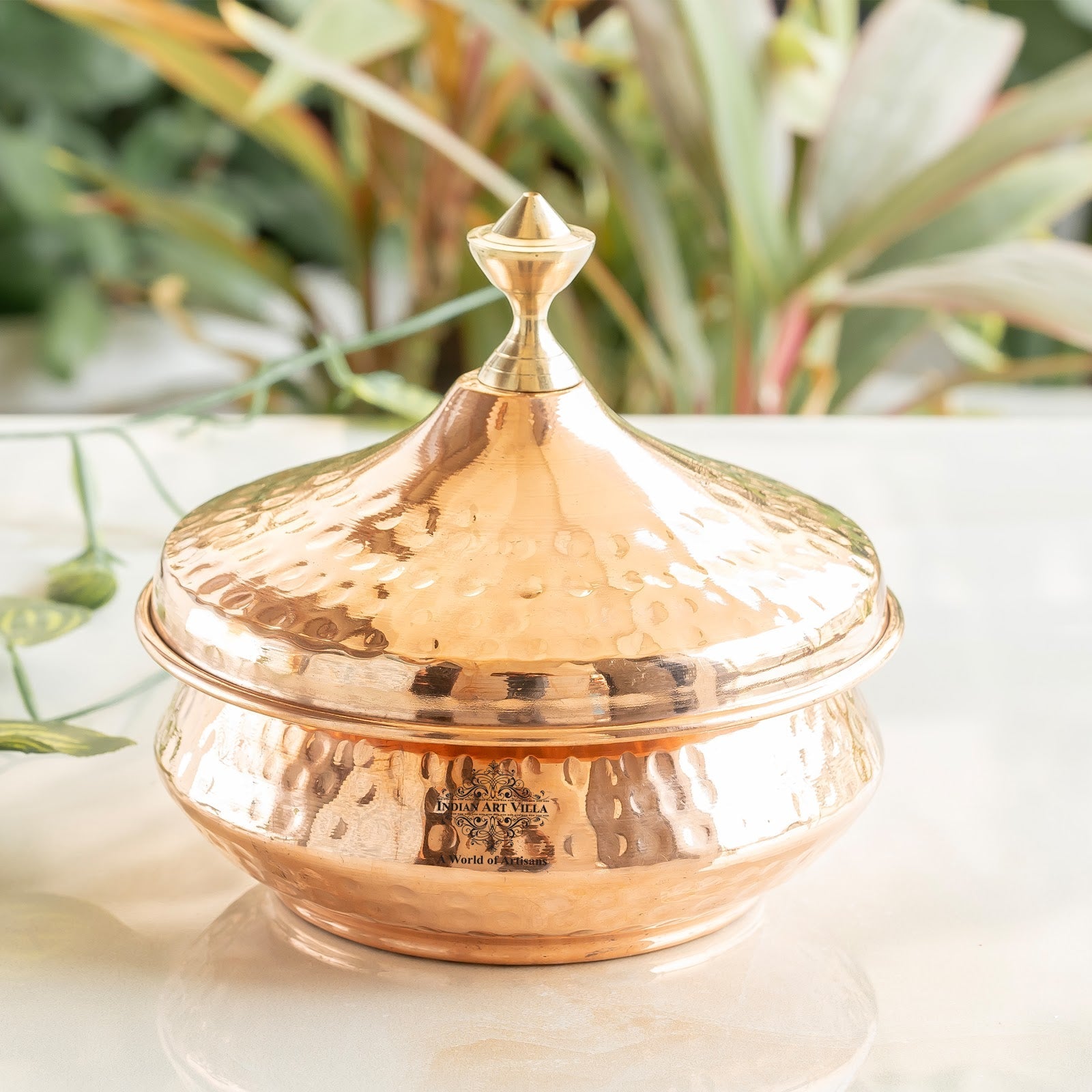 Steel Copper Mughlai Handi with Copper Lid and Brass Knob, 330 ML & 1350 ML – Hammered Design Serveware, Perfect for Home & Restaurant Use