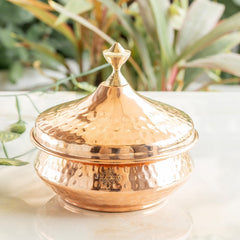 Steel Copper Mughlai Handi with Copper Lid and Brass Knob, 330 ML & 1350 ML – Hammered Design Serveware, Perfect for Home & Restaurant Use