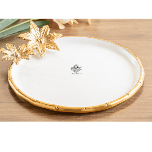 Brass Finish Decorative Serving Platter with Flower Design, Luxurious Serveware for Home Décor