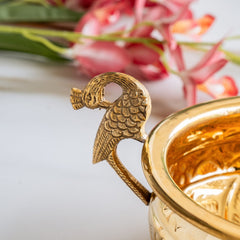 Handcrafted Brass Urli Bowl with Peacock Handles for Décor