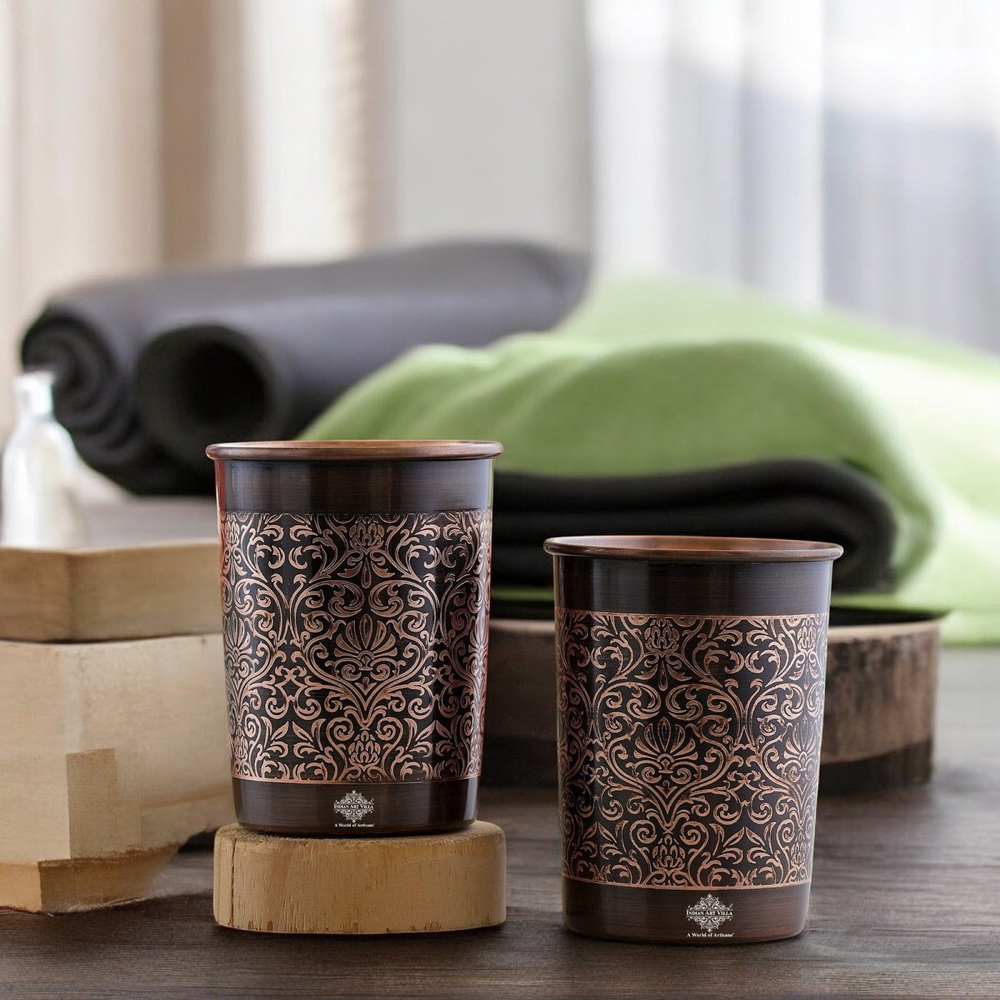 Pure Copper Glass With Handcrafted Embossed Design 275 ML