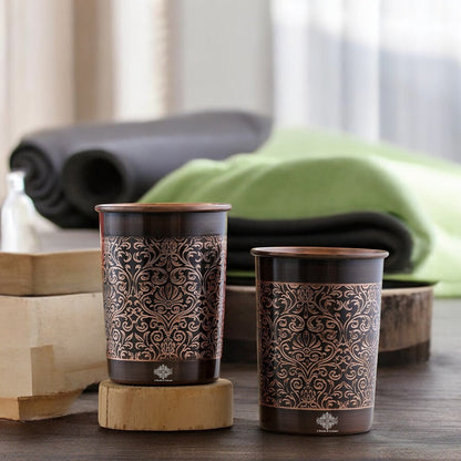 Pure Copper Glass With Handcrafted Embossed Design 275 ML