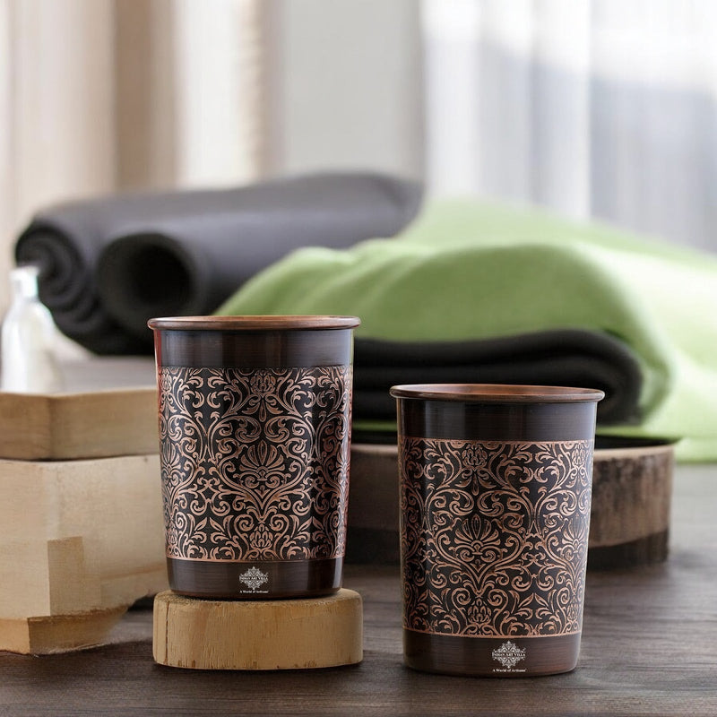 Pure Copper Glass With Handcrafted Embossed Design 275 ML