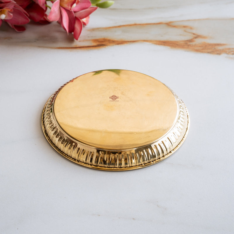 Brass Pooja Thali with Pichwai Cow Print - 17.78 CM