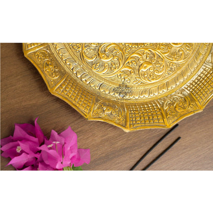 Pure Brass Pooja Thali, Swastik Design, For Spritiual & Pooja, 33.02 cm