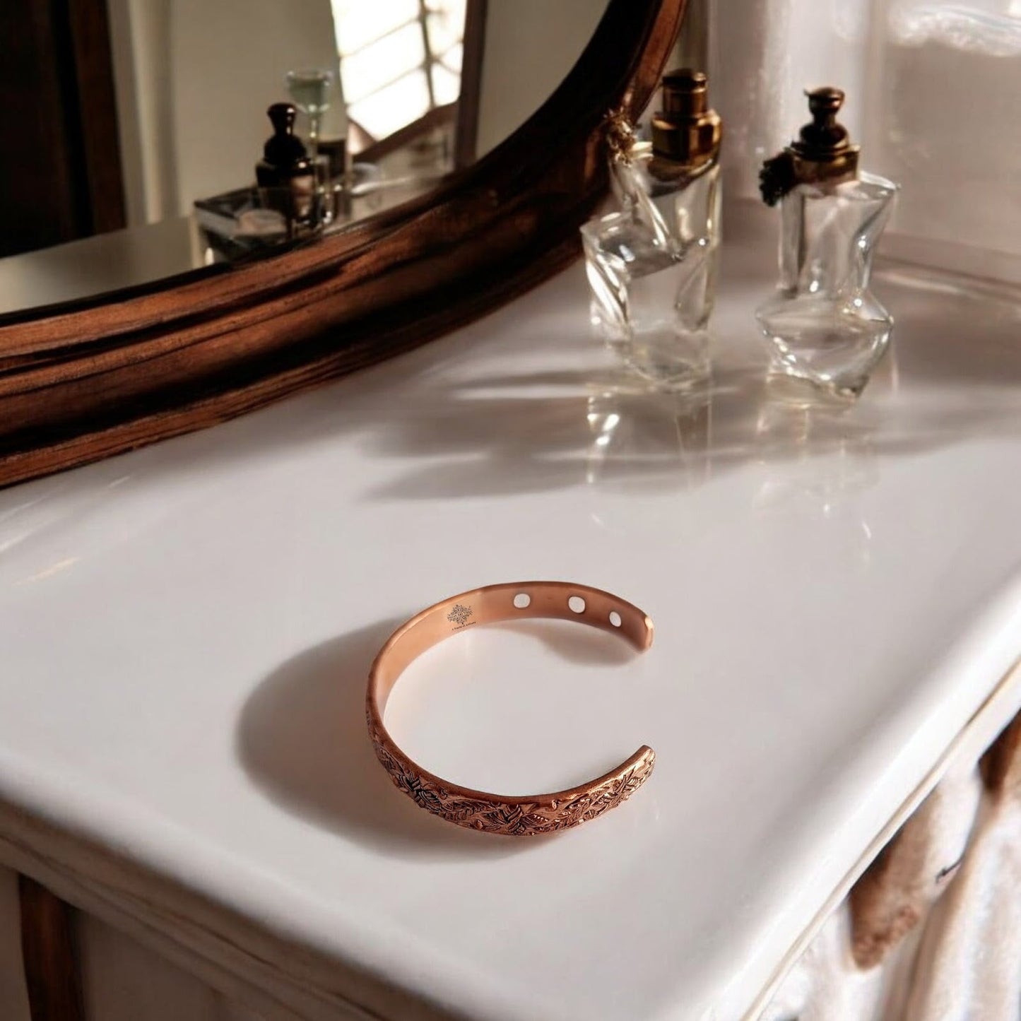 Pure Copper Flower Design Bangle with Inbuilt Magnet