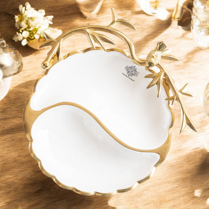 Brass Finish Decorative Serving Platter with Bird Design, Serveware for Home Décor, Gifting, and Special Occasions