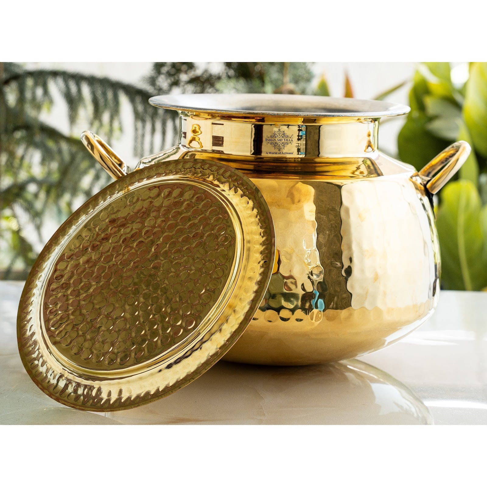 Hammered Brass Handi Degchi with Tin Lining & Lid