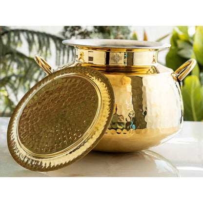 Hammered Brass Handi Degchi with Tin Lining & Lid