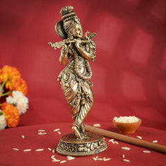 Pure Brass Krishna ji Murti With Tribhanga Pose for Pooja