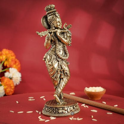Pure Brass Krishna ji Murti With Tribhanga Pose for Pooja