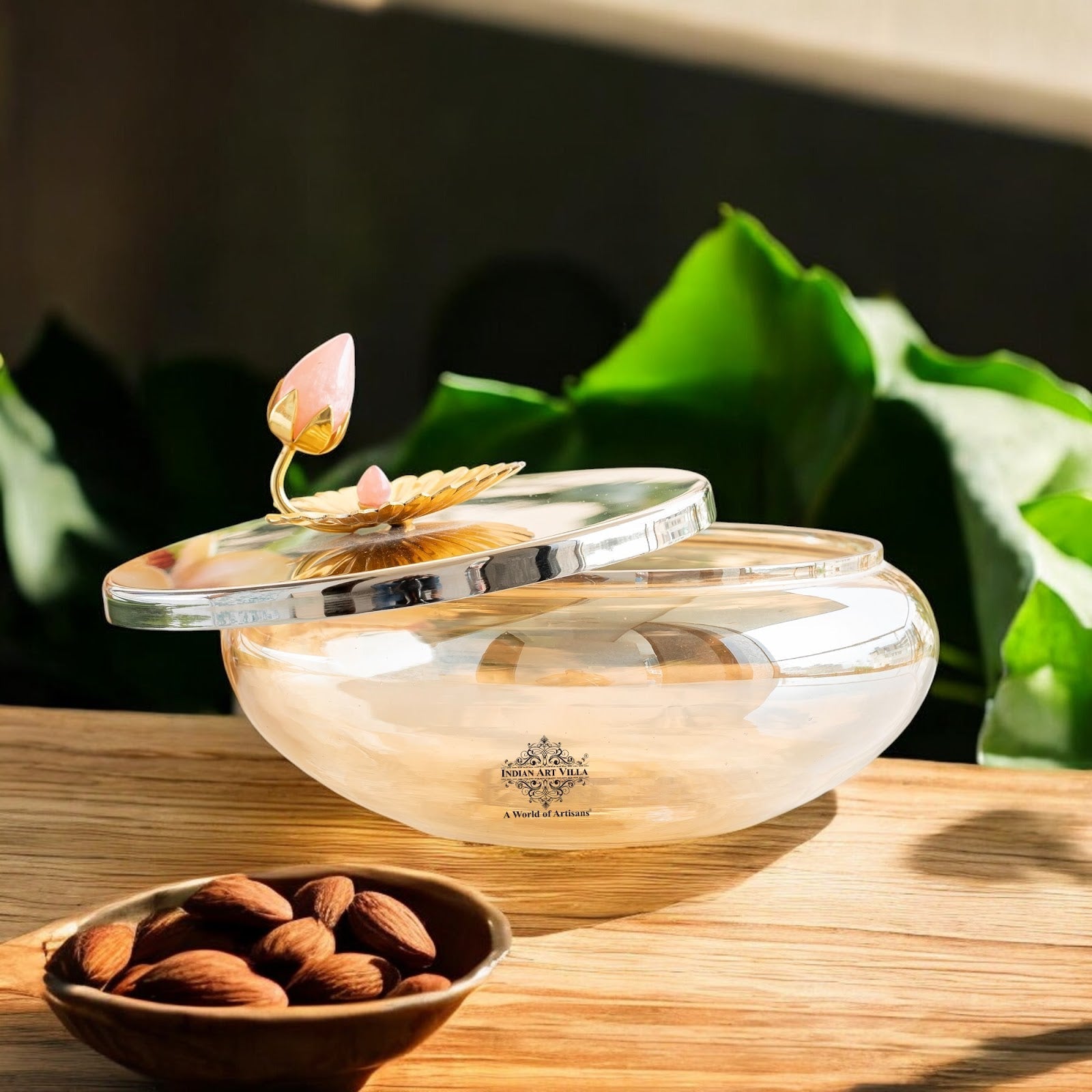 Silver Plated Decorative Bowl with Lotus Bird Flower Design – Elegant Bowl for Table Décor, Serving Snacks, Dry Fruits