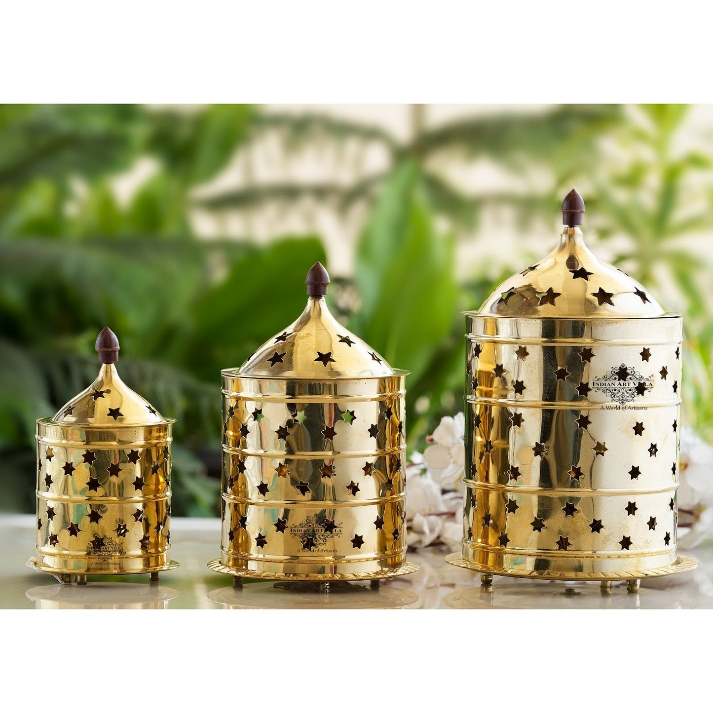 Pure Brass Akhand Jyot Diya, Star Design, Molded Brass Lid