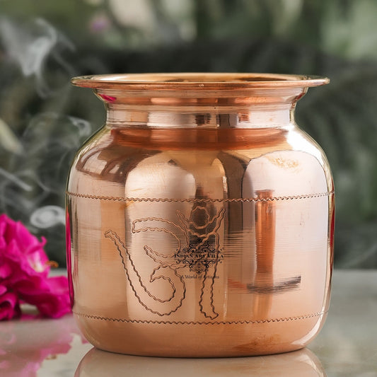 Handmade Pure Copper Lota with Om Design, Ayurveda Benefit, Water Strorage Pot