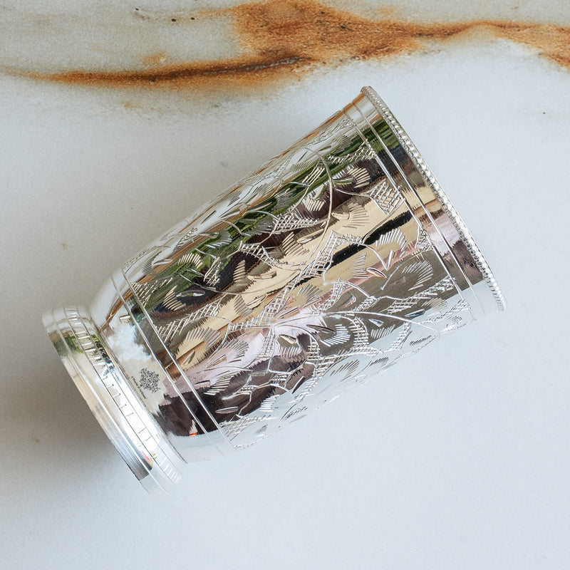 Silver Plated Embossed Designer Glass 280 ML