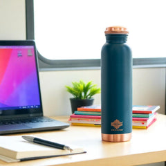 Copper Bottle with Silk Finish Lacquer Coating – Teal Blue Color, 900 ML