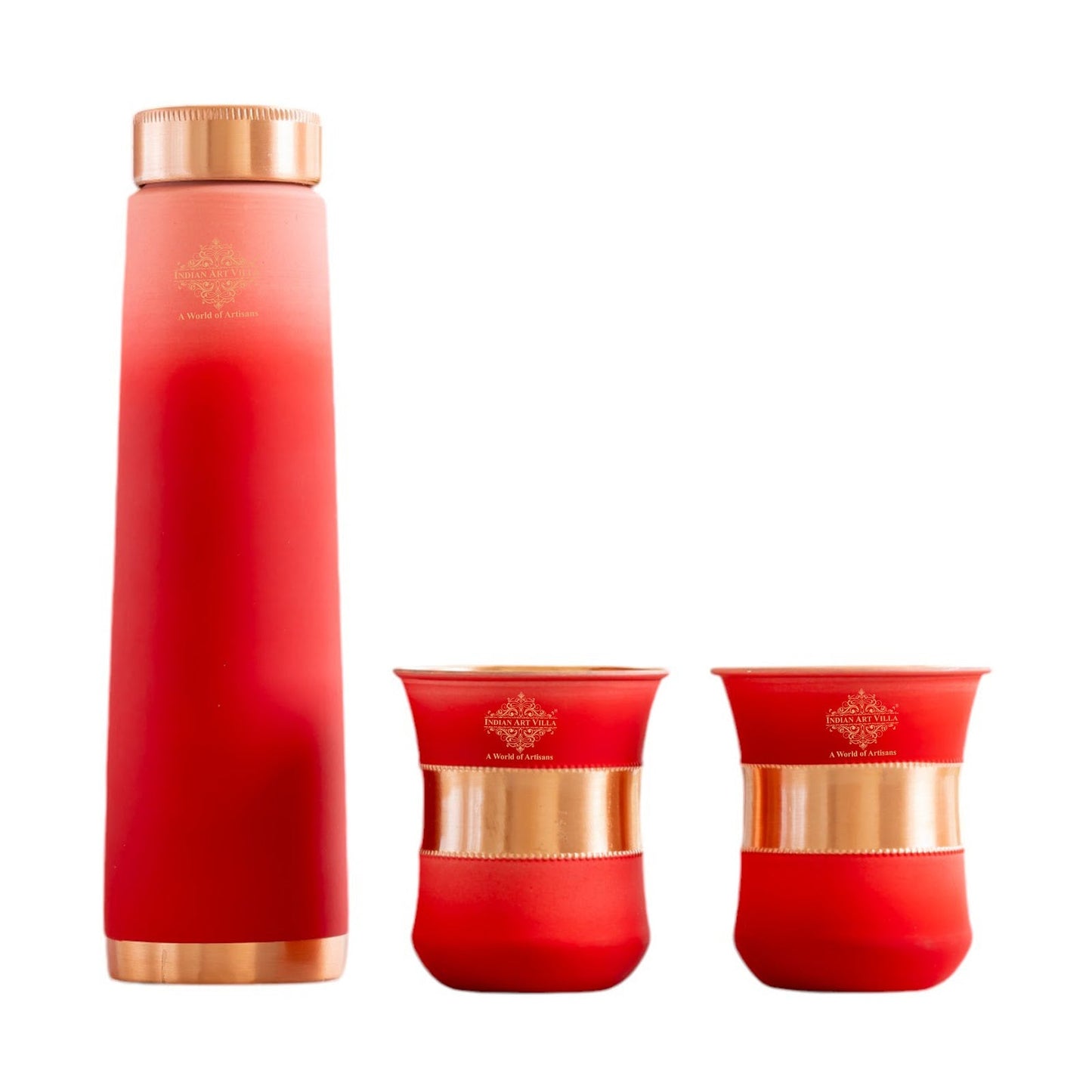 Pure Copper Bottle Pyramid  Shape With 1 Bottle &  2 Glass Set
