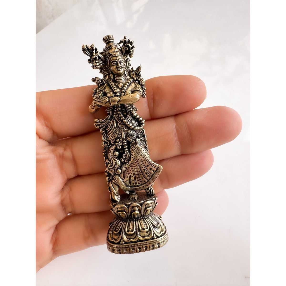 Pure Brass Miniature Handcrafted Radha Ji Idol For Home Mandir - 7.4 cm