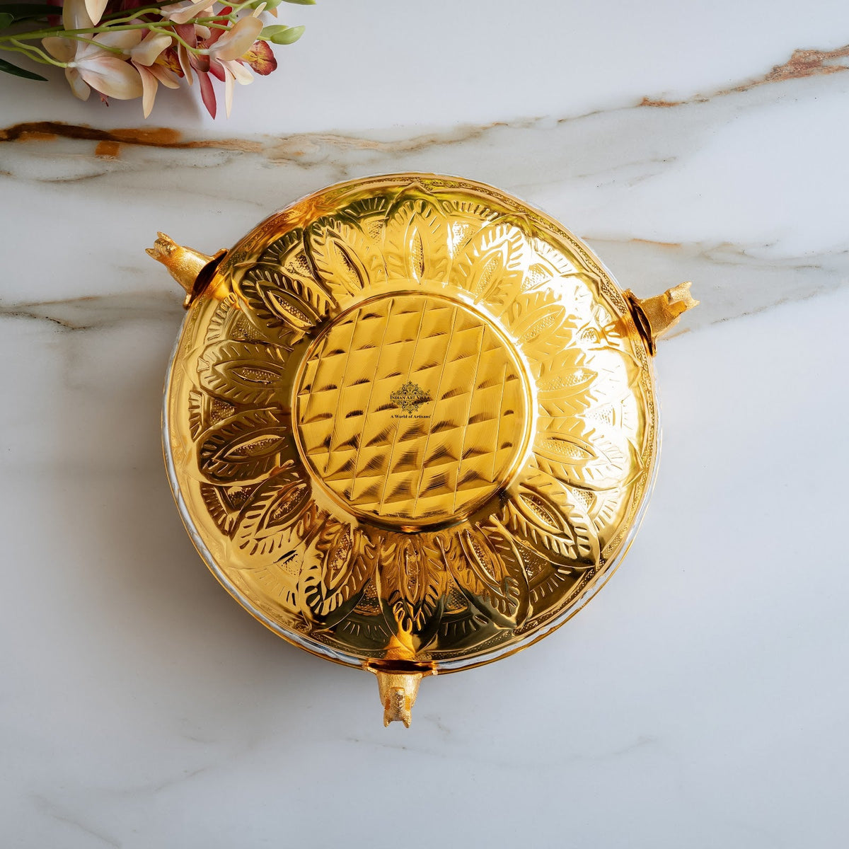 Gold and Sliver Two-Tone Brass Urli with Elephant Design Legs - 7400 ML