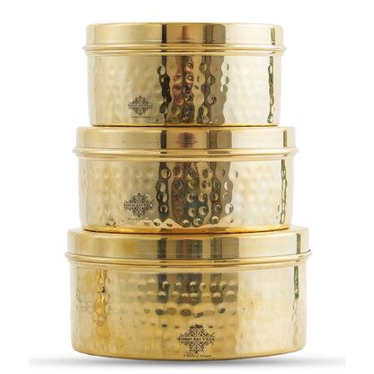 Handmade Brass Storage Container Set with Hammered Design - Set of 3