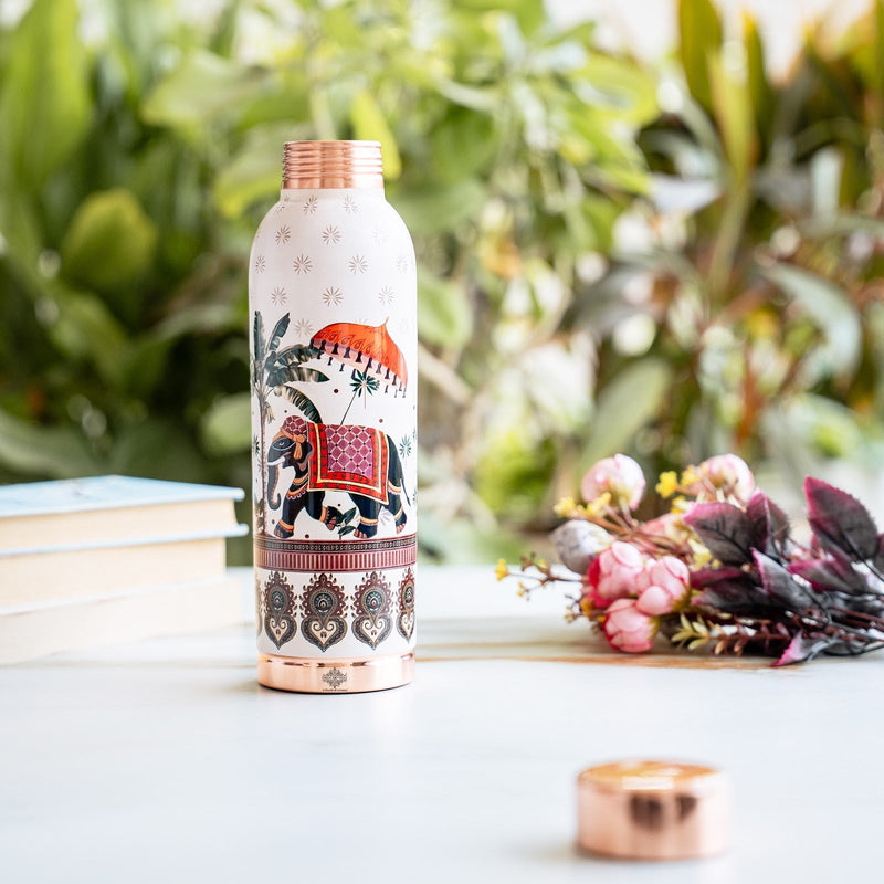 Copper Kalakriti Elephant Walk Printed Bottle - 900 ML
