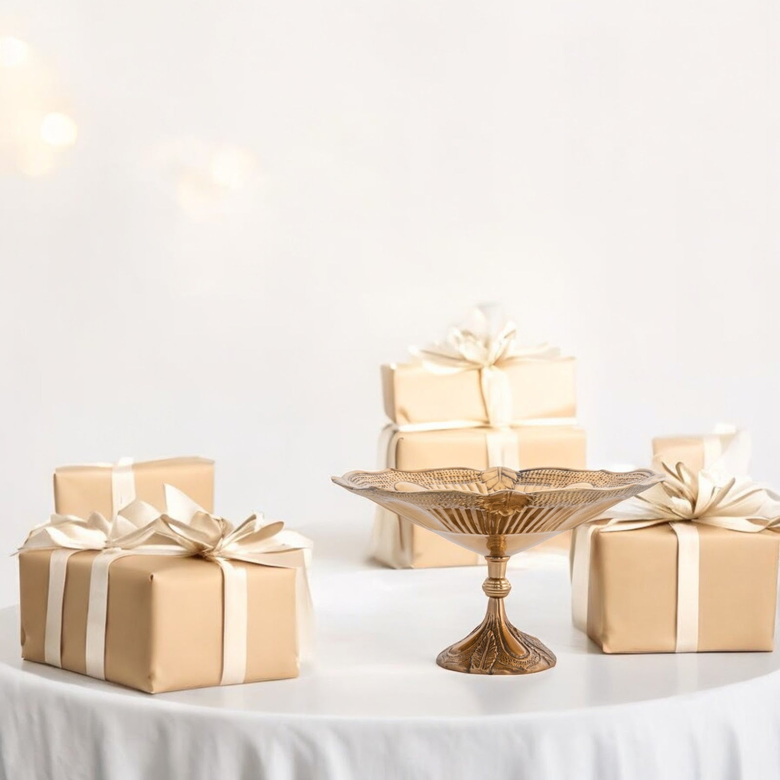 Brass Decorative Bowl with Embossed Floral Design – 10 Inch Gold Finish Fruit Bowl for Table Centerpiece, Table Décor and Gifting