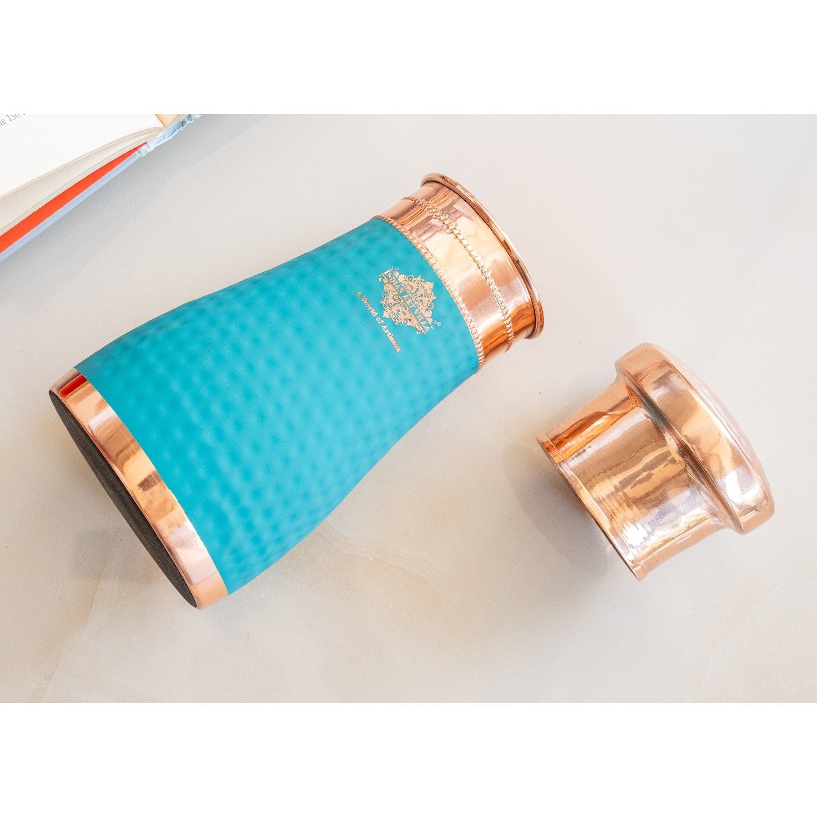 Pure Copper Hammered  Silk Finish Bedroom Bottle with Inbuilt Glass