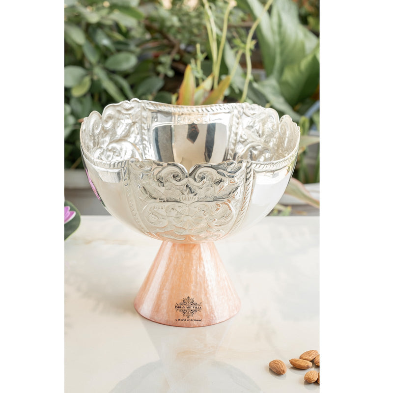Silver Plated Resin Decorative Fruit Basket - Embossed Design, Luxury Home Décor, Centerpiece for Dining Table and Useful for Gifting