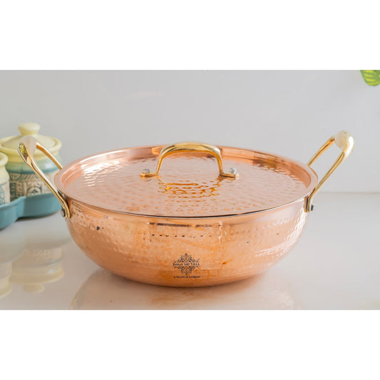 Pure Copper Kadhai With Lid & Inside Tin Lining