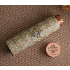 Pure Copper Water Bottle with Pyramid Shape Gold Print Design, 800 ML