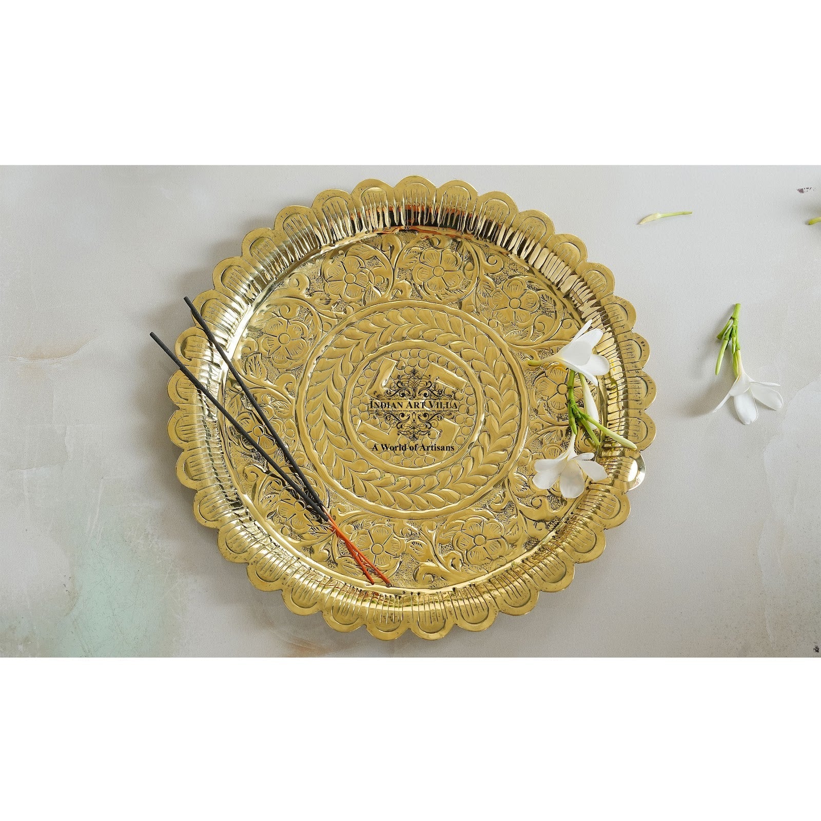 Pure Brass Swastik Design Pooja Thali Plate | Poojan Temple Home |Diameter 26.67 CMS