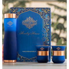 Matt Ombre Copper Bottle and Glass Set with Royal Look  Bottle-900 Ml, Glass-275Ml