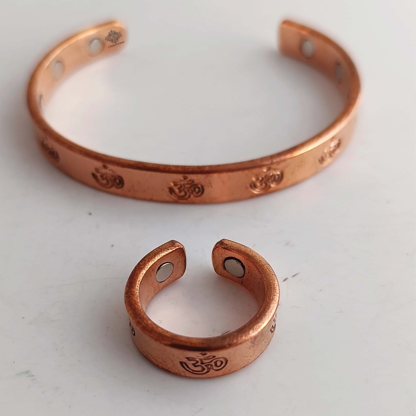 Pure Copper Om Design Bangle with Magnet & Matching Ring