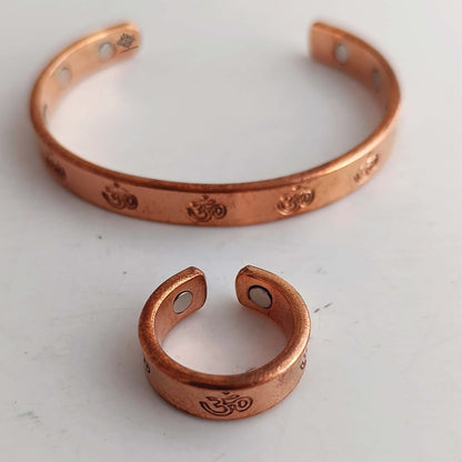 Pure Copper Om Design Bangle with Magnet & Matching Ring