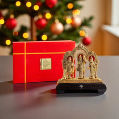 Brass Finish Ram Darbar Murti with Wooden Base for Home Temple