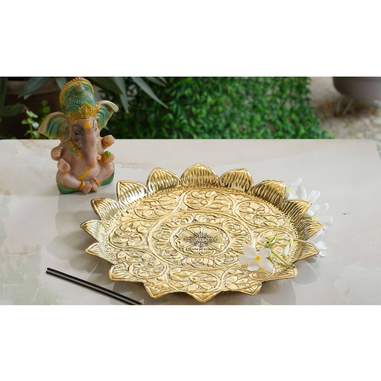 Pure Brass Sunflower Design Pooja Thali | Pooja Temple Home