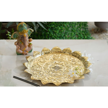 Pure Brass Sunflower Design Pooja Thali | Pooja Temple Home