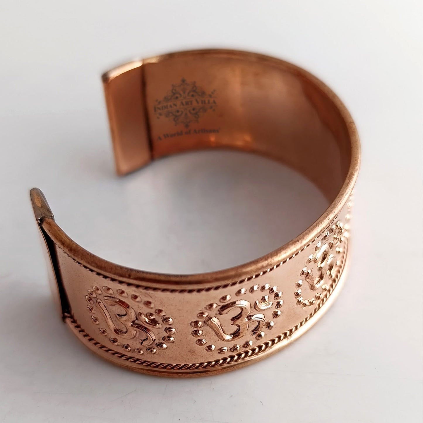 Pure Copper Om Design Broad Bangle Handcrafted Spiritual Bracelet