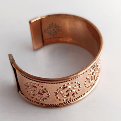 Pure Copper Om Design Broad Bangle Handcrafted Spiritual Bracelet