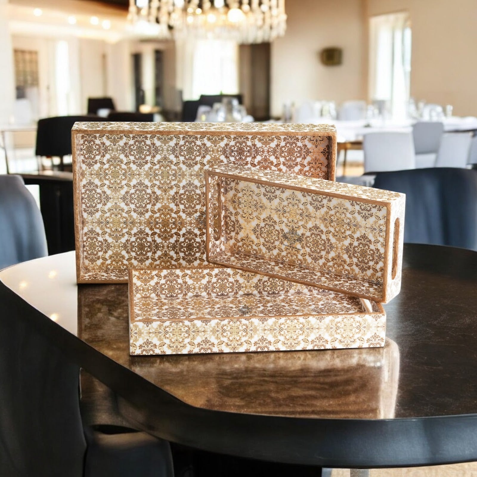 Wooden Tray Set of 3  Handcrafted Multipurpose Decorative Serving Platters