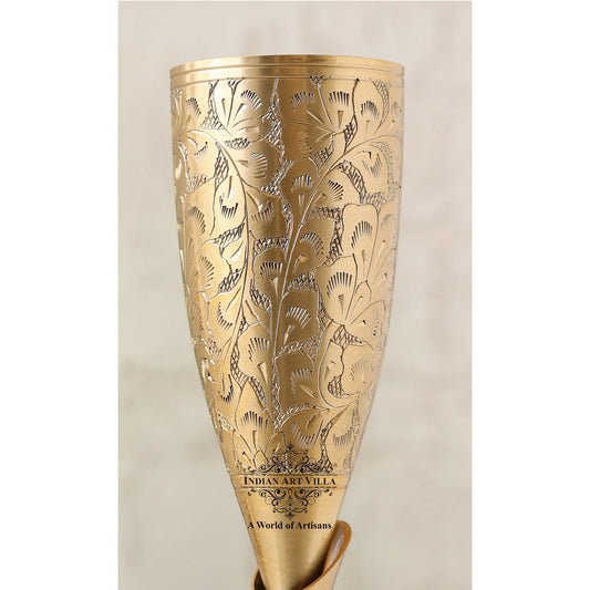 Handcrafted Pure Brass Embossed Design Flute Champagne Glass, Barware, Drinkware, Volume- 170 ML