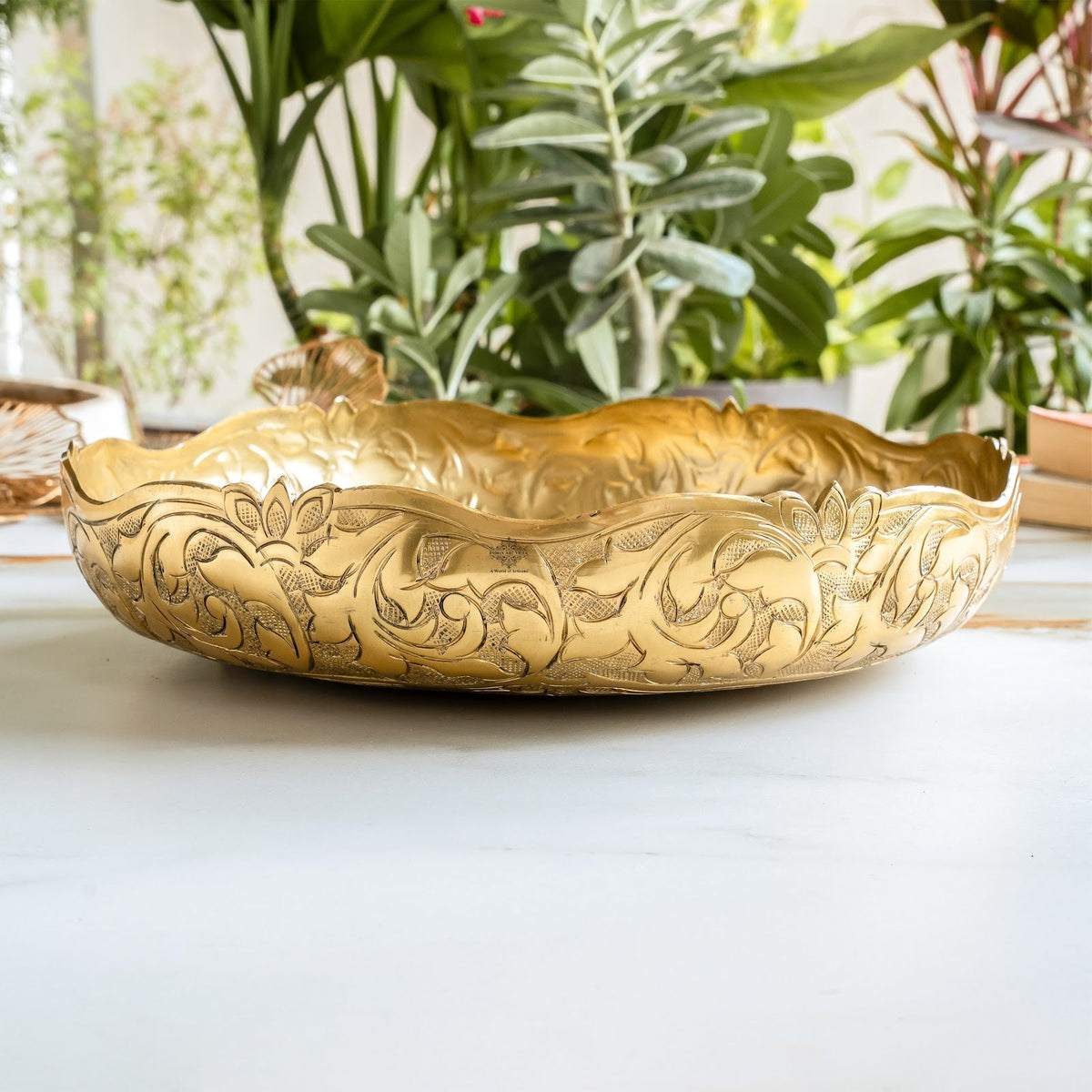 Golden Metal Urli Bowl With Embossed Design