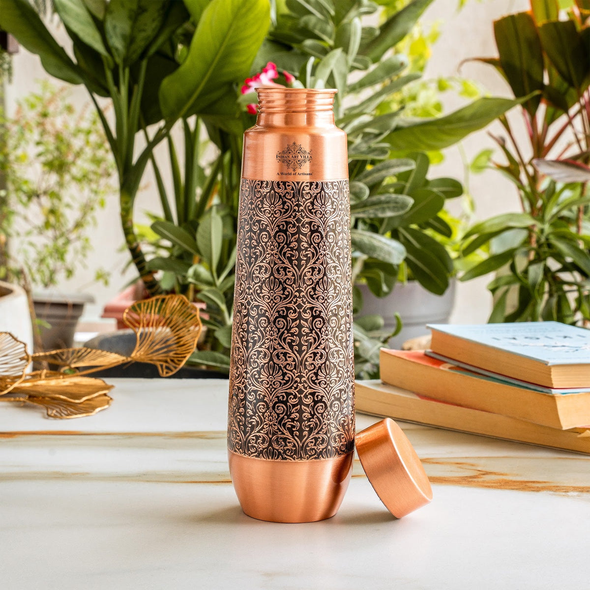 Copper Bottle With Antique Embossed Design - 800ML
