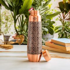 Copper Bottle With Antique Embossed Design - 800ML